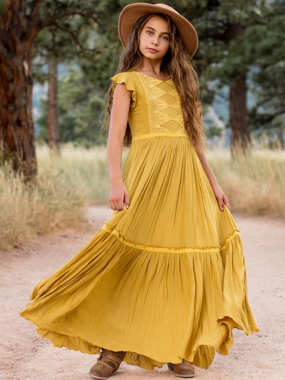 Joyfolie Mustard Ruffle Maxi Dress for Kids